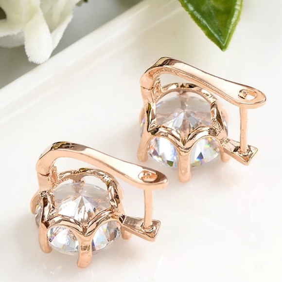 Brilliant Large CZ Rose Gold Color Earrings - Picture 2 of 6